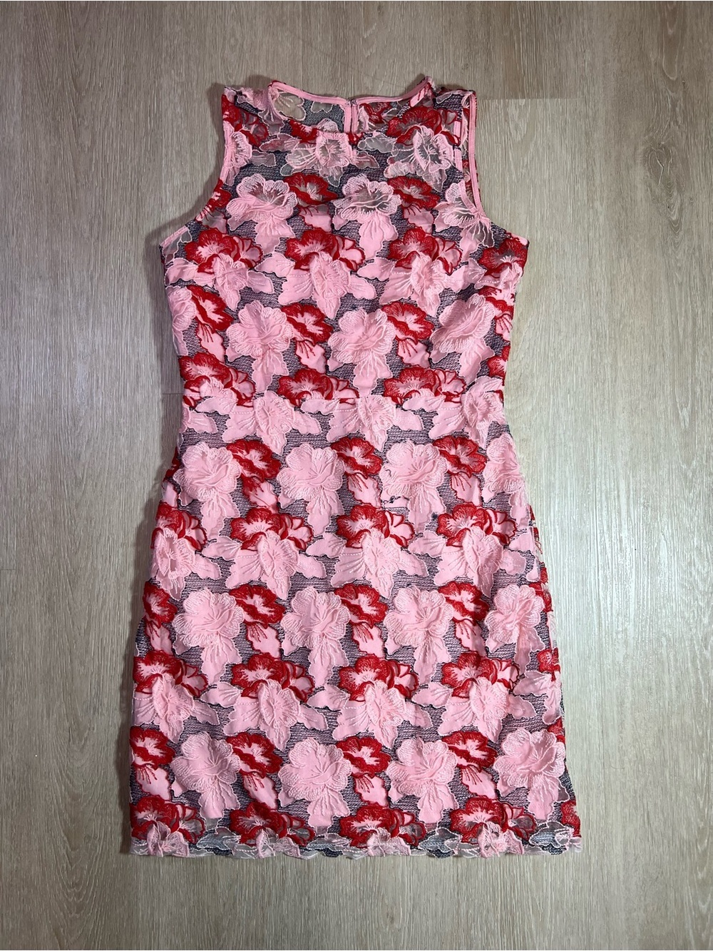 Donna Ricco Sleeveless Pink & Red Floral Lace chic Summer Dress Women’s Size 12
